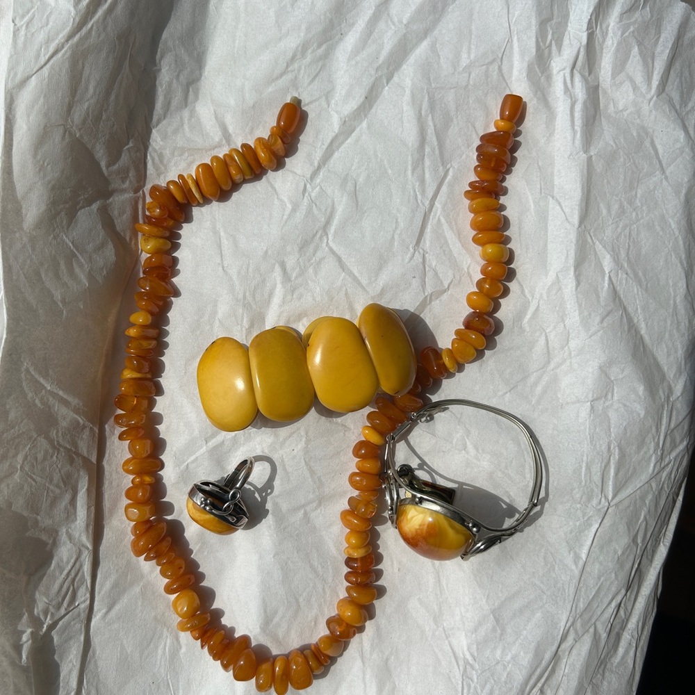 Amber Bead Necklace and Ring Set